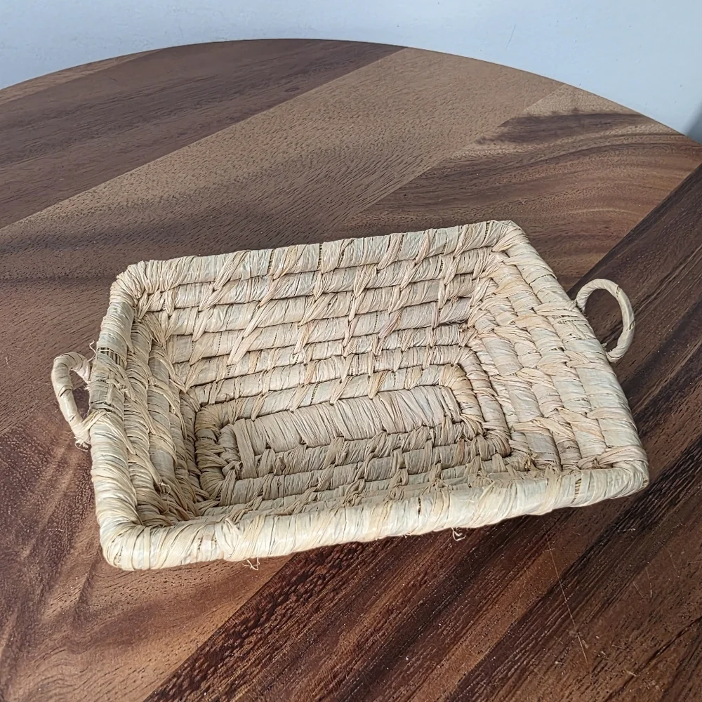 Handwoven Mini Rectangular Seagrass Serving Tray - Natural Small Trinket Tray